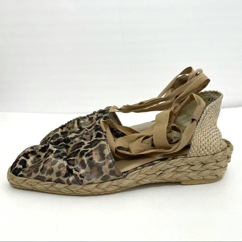 New Stuart Weitzman Leopard Print Lace Up Espadrilles